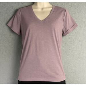 Pink V-Neck Lightweight‎ Performance Tee Short Sleeve Polyester Shirt Women S